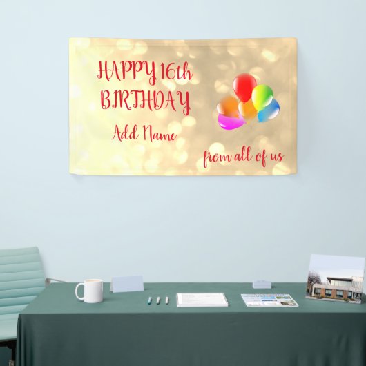 Kleurrijk ballonontwerp Happy 16th Birthday Spandoek (Beurs)