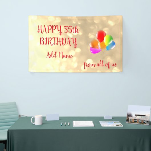 Kleurrijk ballonontwerp Happy 55th Birthday Spandoek (Beurs)