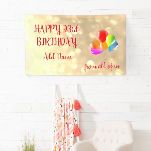 Kleurrijk ballonontwerp Happy 93rd Birthday Spandoek (Insitu)