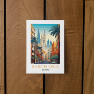 Kleurrijk Barcelona Spanje Retro Vintage Reizen Briefkaart