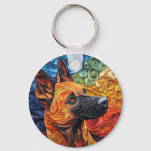 Kleurrijk Belgisch Malinois Hondenportret Sleutelhanger