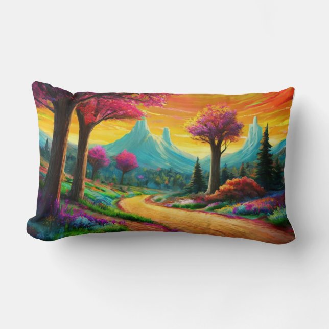 Kleurrijk bergpad kussen (Voorkant)