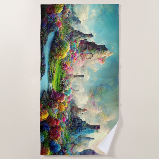 Kleurrijk betoverd bos buitenaards landschap strandlaken (Voorkant)