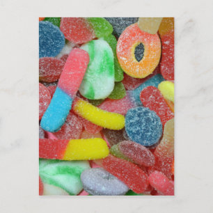 Kleurrijk bijtend kauwachtig snoep briefkaart