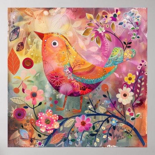 KLEURRIJK BIRD MIXED MEDIA POSTER (Voorkant)