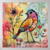 KLEURRIJK BIRD MIXED MEDIA POSTER (Voorkant)