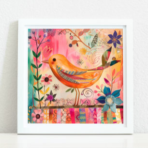 KLEURRIJK BIRD MIXED MEDIA POSTER