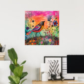 KLEURRIJK BIRD MIXED MEDIA POSTER (Thuiskantoor)