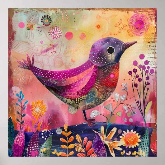 KLEURRIJK BIRD MIXED MEDIA POSTER (Voorkant)