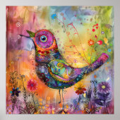 KLEURRIJK BIRD MIXED MEDIA POSTER (Voorkant)