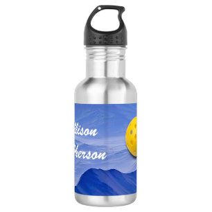 Kleurrijk Blauw Abstract met Pickleball en Naam Waterfles