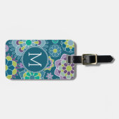 Kleurrijk Blauw Bloempatroon Custom Monogram Bagagelabel (Voorkant horizontaal)