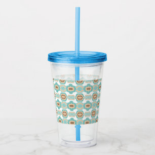 Kleurrijk blauw/bruin/bruin medaillon acryl drinkbeker