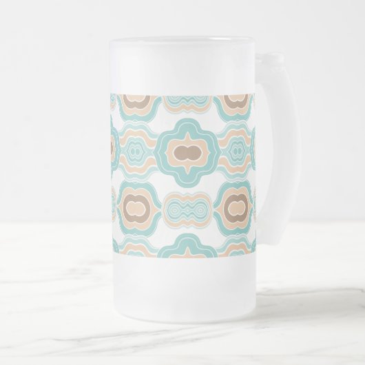 Kleurrijk blauw/bruin/bruin medaillon matglas bierpul (Voorkant rechts)