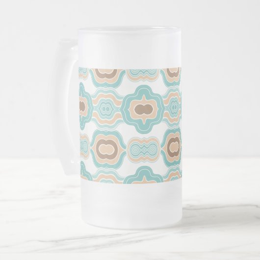 Kleurrijk blauw/bruin/bruin medaillon matglas bierpul (Voorkant links)