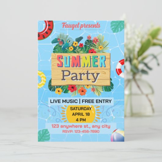 Kleurrijk Blauw en Bruin Zomerstrand Party Poster Kaart (Staand voorkant)