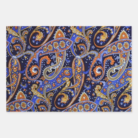 Kleurrijk blauw en Oranje Paisley Pattern C Inpakpapier Vel (Voorkant 3)