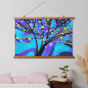 kleurrijk blauw en paars modern kunstboomontwerp hangend wandkleed