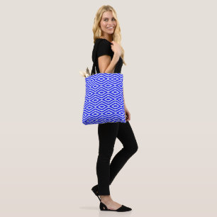 Kleurrijk blauw en wit Kente patroon Draagtas