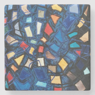 Kleurrijk Blauw Gebrandschilderd Glas Aspect Abstr Stenen Onderzetter