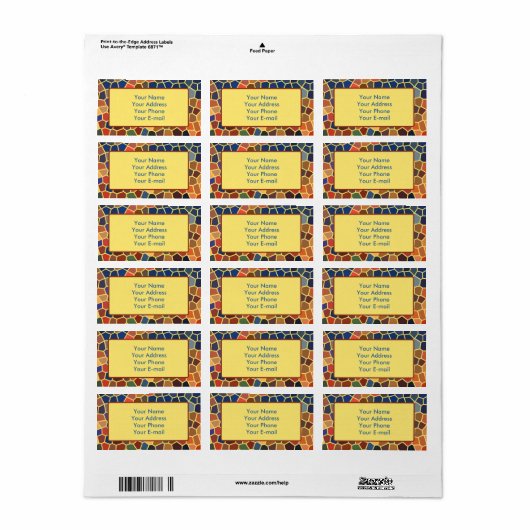 Kleurrijk Blauw Geel Sinaasappel Abstract Funky Mo Etiket (Full Sheet)