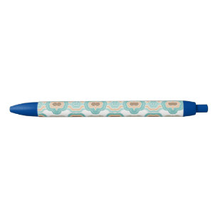 kleurrijk blauw/tan/ bruin medaillon blauwe inkt pen