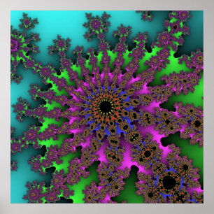 Kleurrijk Blauwgroen, groen en Paars fractal Poster