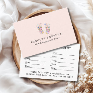 Kleurrijk Bloem Baby Voetafdruk Logo Blush-Roze Afsprakenkaartje