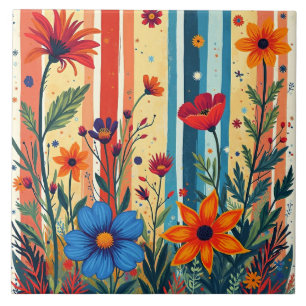 Kleurrijk Bloem Strepen Design Tegeltje