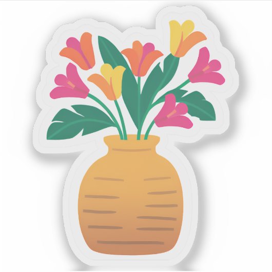 Kleurrijk Bloem Vaas Boeket Sticker (Voorkant)