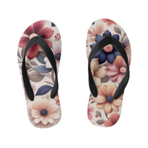 Kleurrijk bloemen- en bladerenpatroon roze kinder teenslippers