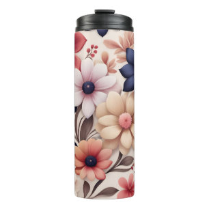 Kleurrijk bloemen- en bladerenpatroon roze thermosbeker