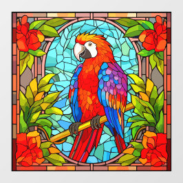 Kleurrijk Bloemen Tropische Parrot Faux Glas in lo Raamsticker