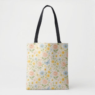 Kleurrijk bloemen vintage patroon met vlinders draagtas