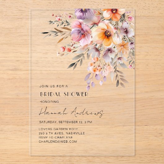 Kleurrijk, bloemenboeket Vrijgezellenfeest Acryl Uitnodigingen (Voorkant)