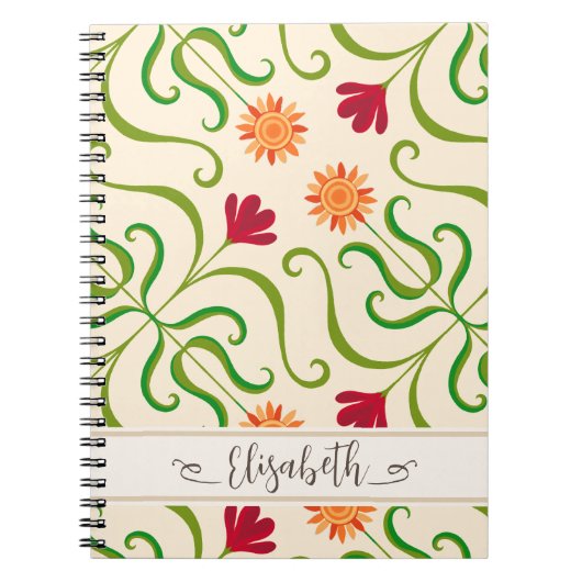 Kleurrijk bloemendamask zonnebloempatroon Mooie vo Notitieboek (Voorkant)