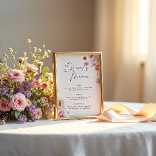 Kleurrijk Bloemendrankenmenu Bruidsdouche Poster