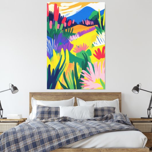 Kleurrijk bloemenlandschap in Fauvistische stijl Canvas Afdruk (Insitu (Slaapkamer))