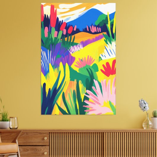 Kleurrijk bloemenlandschap in Fauvistische stijl Canvas Afdruk (Insitu (Woonkamer))