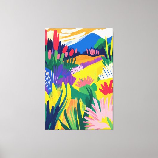 Kleurrijk bloemenlandschap in Fauvistische stijl Canvas Afdruk (Voorkant)