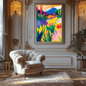 Kleurrijk bloemenlandschap in Fauvistische stijl Canvas Afdruk