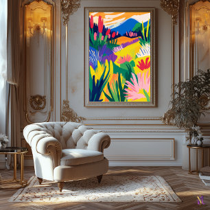 Kleurrijk bloemenlandschap in Fauvistische stijl Canvas Afdruk