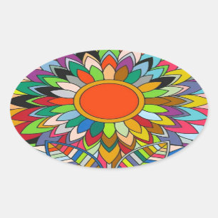 kleurrijk bloemenontwerp mandala yaei ovale sticker