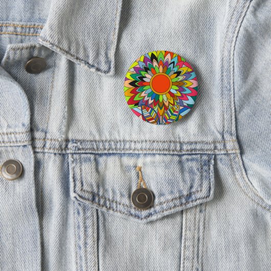 kleurrijk bloemenontwerp mandala yaei ronde button 5,7 cm (In situ)