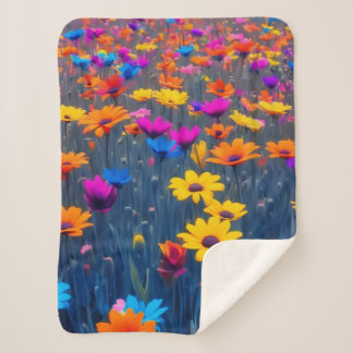 Kleurrijk bloemenveld sherpa deken