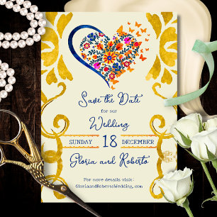 Kleurrijk Bloemhart Barok Mexicaans Huwelijk Save The Date
