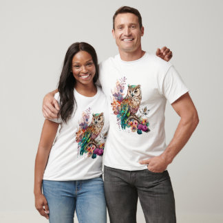Kleurrijk Bloemig Uil T-Shirt