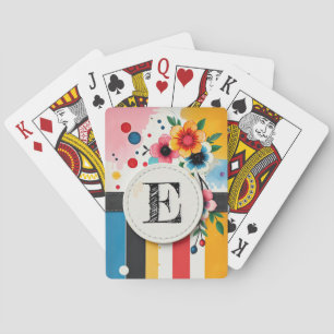 Kleurrijk bloemmotief Cirkelvormig frame Chic mono Pokerkaarten