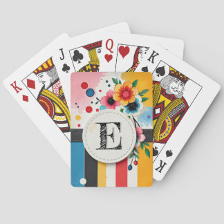 Kleurrijk bloemmotief Cirkelvormig frame Chic mono Pokerkaarten