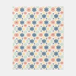 Kleurrijk bloemmotief in blauw, roze en geel fleece deken
